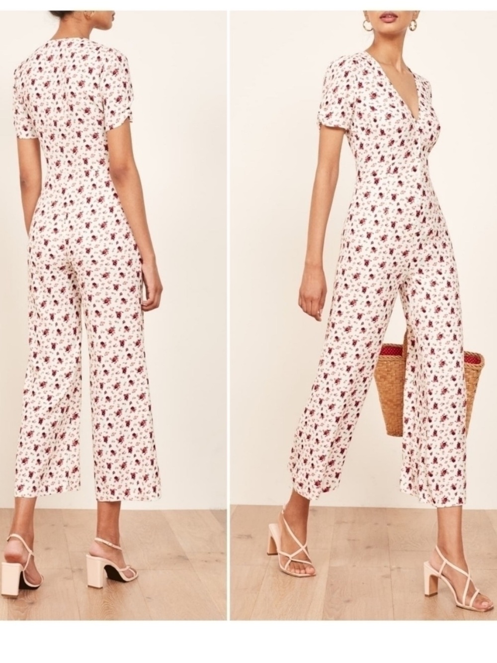 Reformation France Jumpsuit Ambrosia Ivory Floral Short-Sleeve Size 4